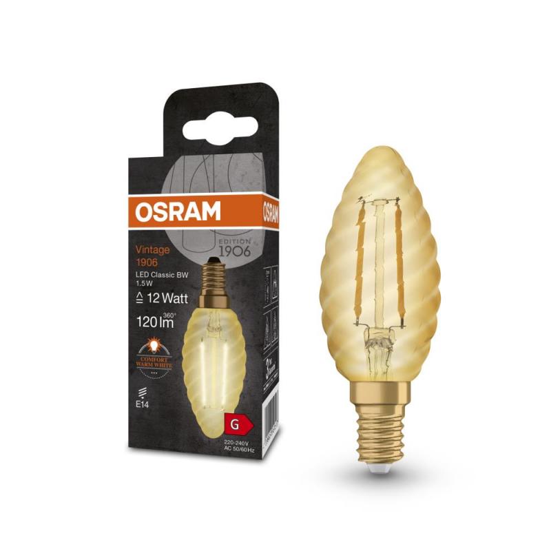 Osram E14 LED Kerzenlampe Classic VINTAGE 1906 gedrehte Form 1,5W wie 12W 2400K extra warmweißes Licht